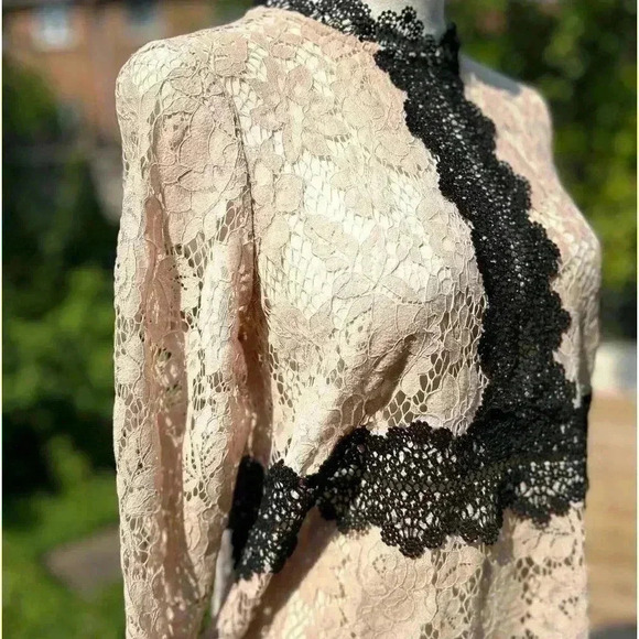 🏷️ SALE Zara  Blush Pink Black Detail Lace Blouse Girlhoodcore - Picture 1 of 12